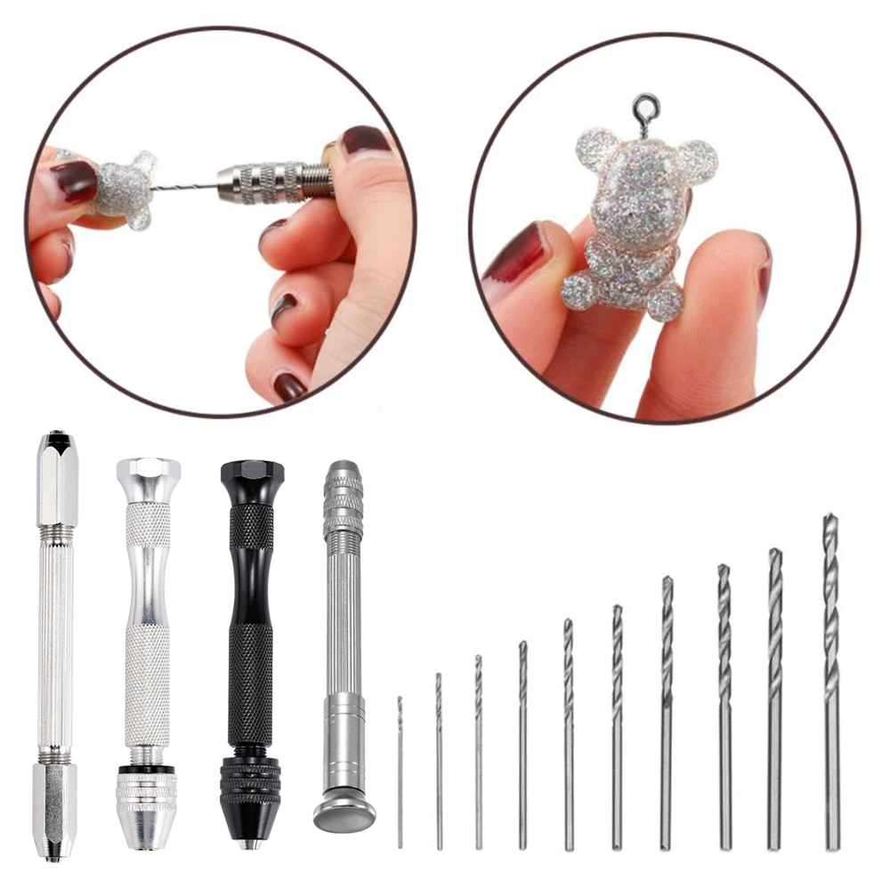 1 Set High Quality Metal Hand Drill With 0.8-3.0mm Drill Bits Screw UV Epoxy Resin Mold Tools DIY Jewelry Making Equipments