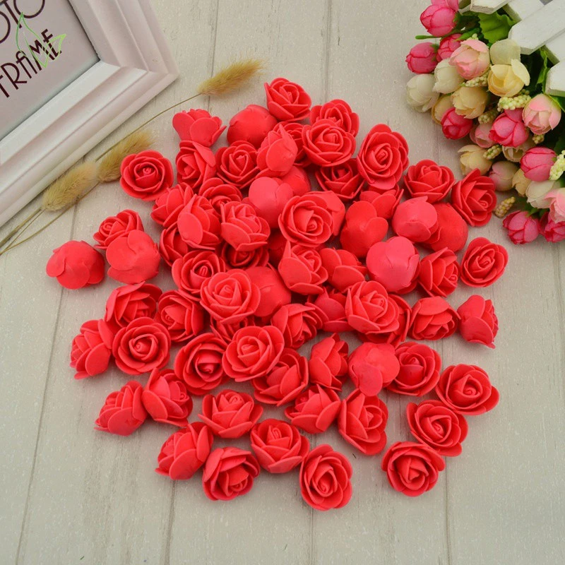 50PCS PE Foam Fake Flower Roses Head Artificial Flowers Cheap Wedding Decoration for Scrapbooking Gift Box Diy Wreath Multi-Use