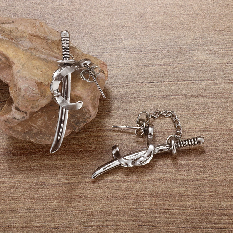 New Stainless Steel Retro Sword Dangle Earrings for Men and Women Trend Samurai Earrings Fashion Punk Jewelry