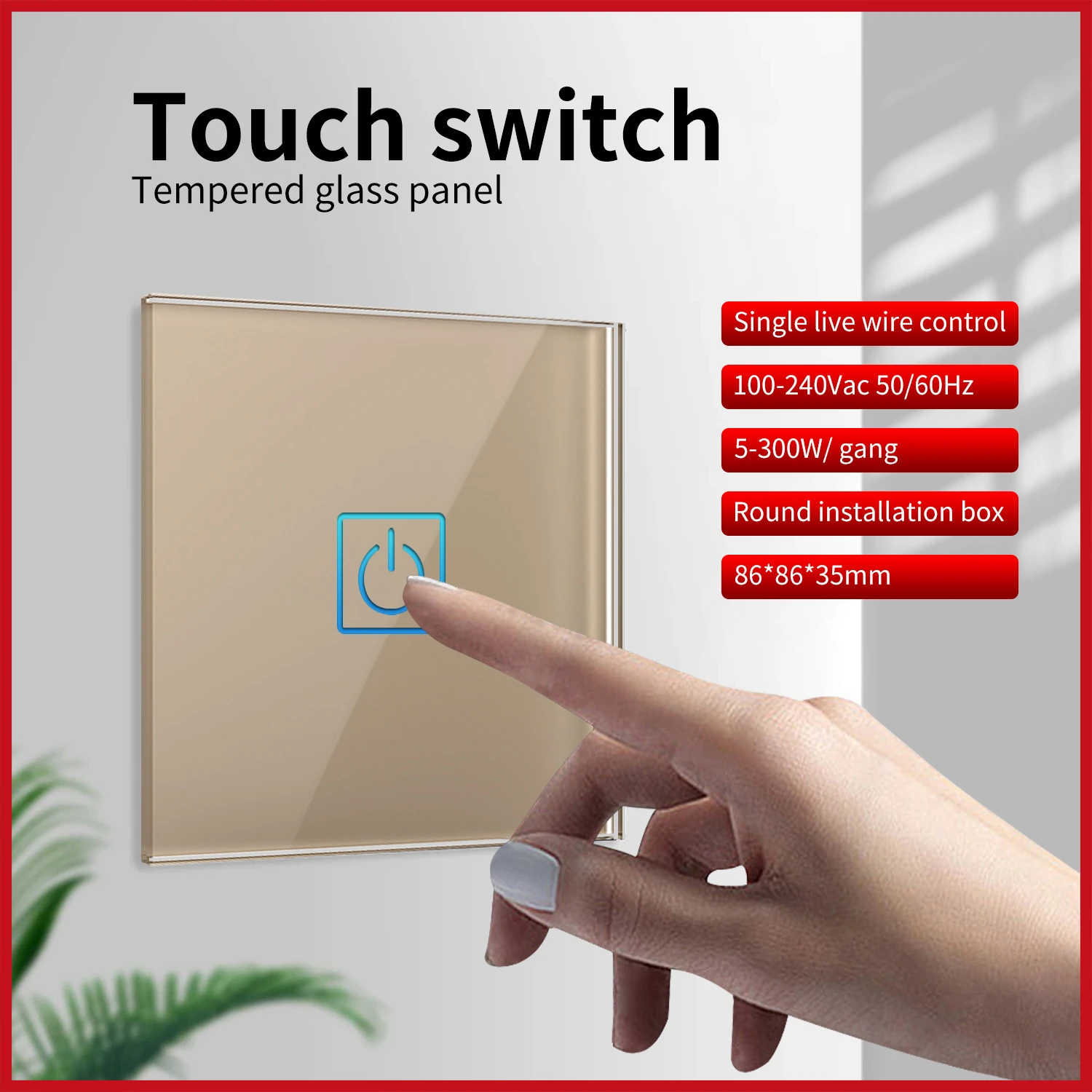 UBARO Wall Touch Light Switch EU/UK Standard Tempered Glass Panel On/Off Electrical Sensor Manual Button Led Indicator  Ac220V