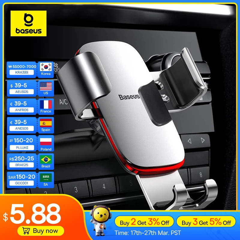 Baseus Car Phone Holder for Car Air Vent / CD Slot Mount Phone Holder Stand for iPhone Samsung Metal Gravity Mobile Phone Holder