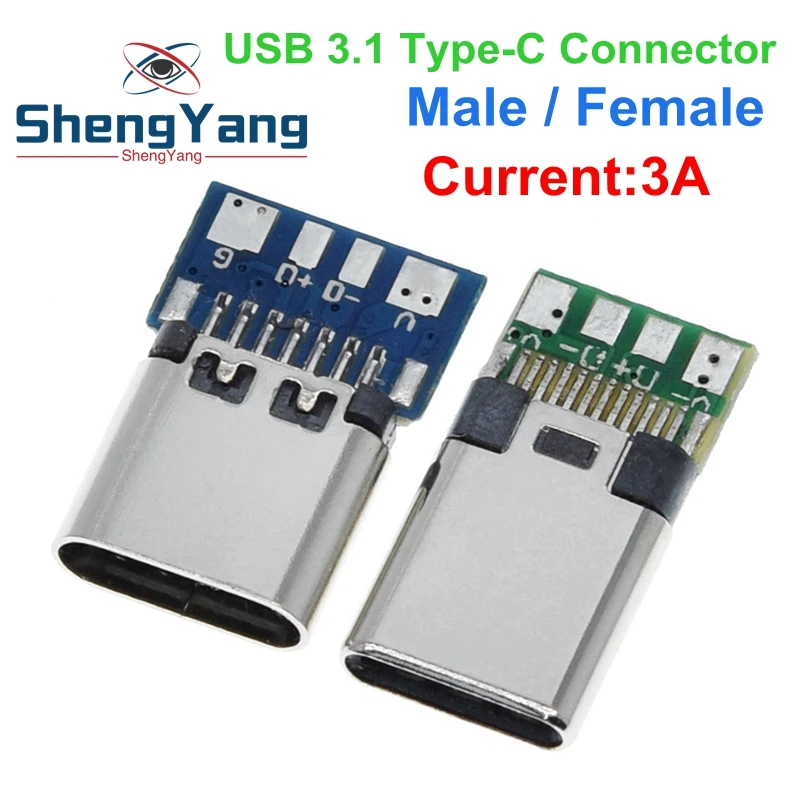 10pcs USB 3.1 Type-C Connector 24 Pins Male / Female Socket Receptacle Adapter to Solder Wire & Cable 24 Pins Support PCB Board