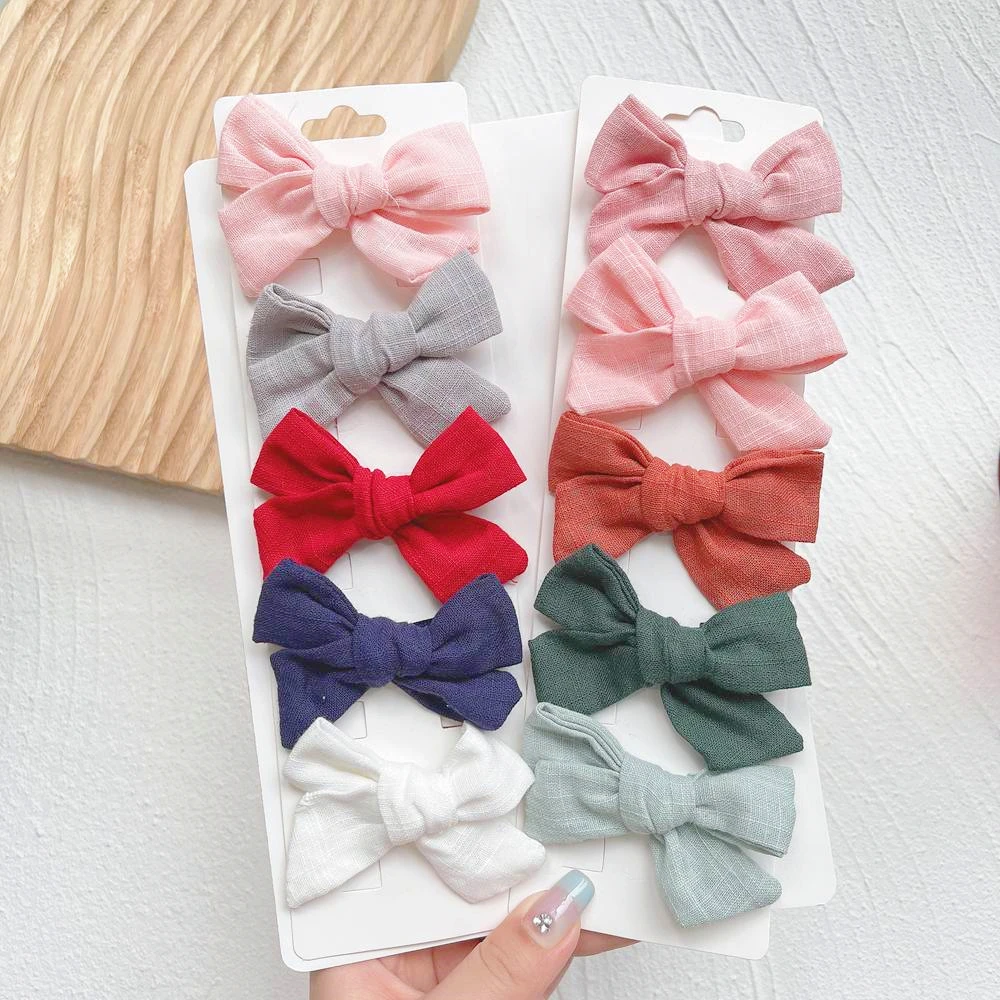 2Pcs/set Cute Cotton Hair Bows With Clip For Baby Girls BB Hair Clips Boutique Hairpins Barrettes Headwear Kids Hair Acesssories