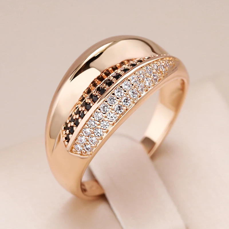 Kinel Luxury Natural Black White Zircon Ring Geometric Cross 585 Rose Gold Wedding Rings for Women Fashion Vintage Jewelry