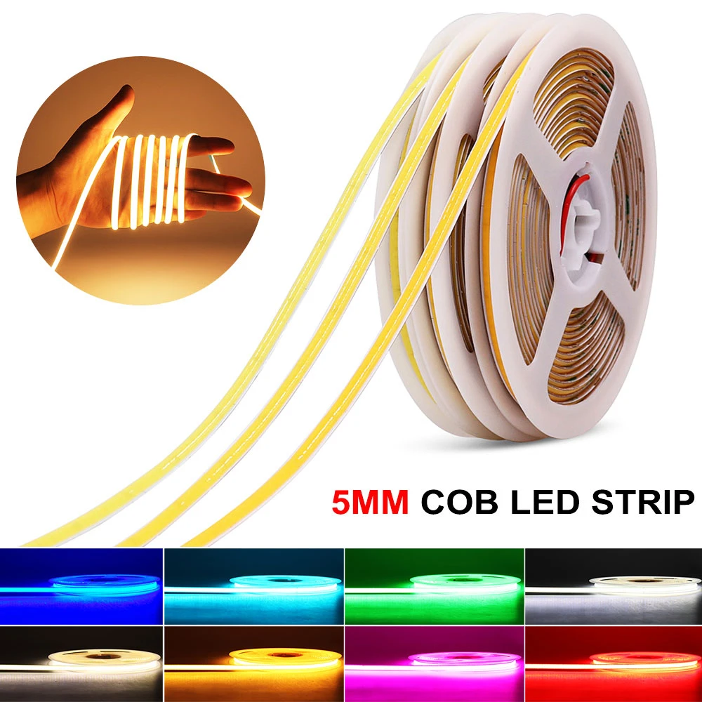 5mm Super Thin COB Strip 384LEDs/m Soft Flexible DC12V 24V LED Light Bar Warm Cold White for Decor Lighting 3000K 4000K 6000K