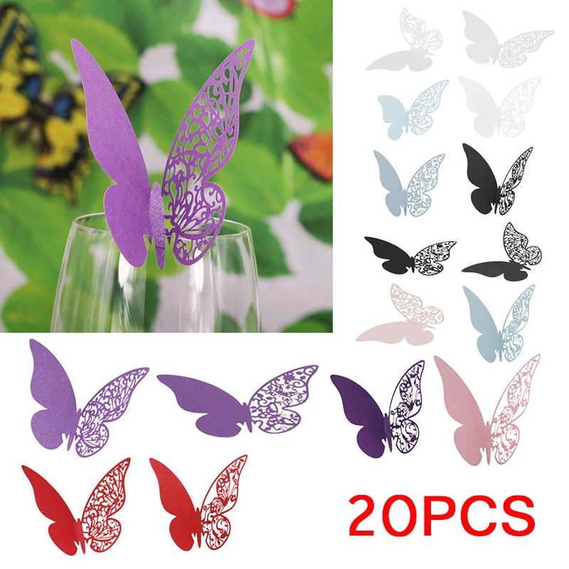 20 pieces/lot Butterfly Laser Cut Paper Place Card / Escort Card / Cup Card/ Wine Glass Card For Wedding Party Decoration
