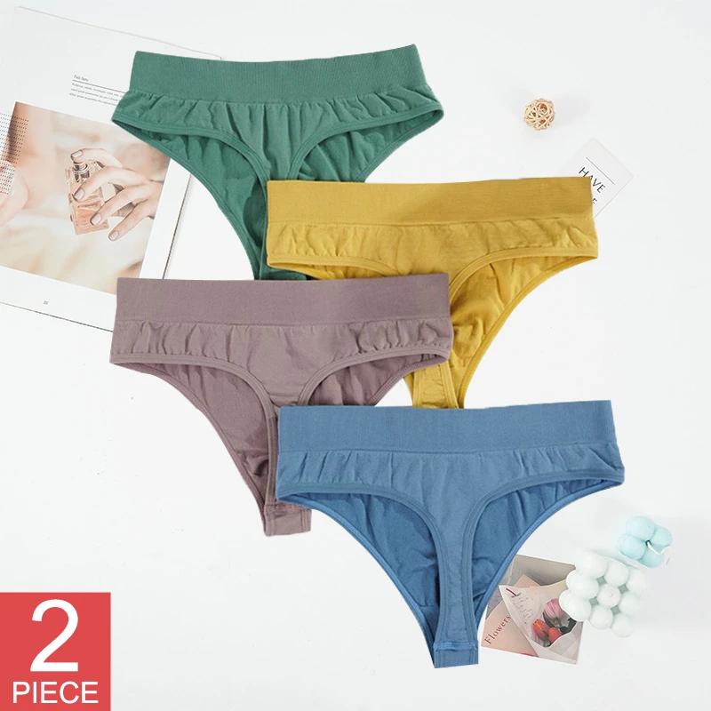 Thongs Panties Women G-String Female Underpants Slim Solid Color T-back Lingerie Ladies High-Rise Skin-friendly Thong 2PCS/Set