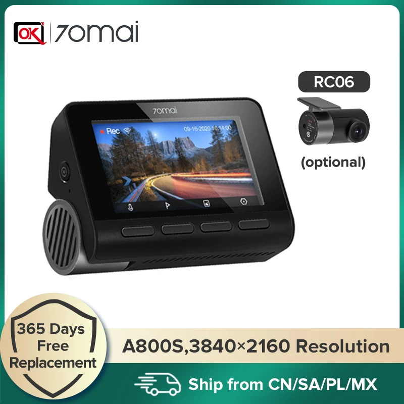 70mai A800S 4K Dash Cam 3840X2160 Resolution 4K Dash Camera Support GPS, Rear Camera Dual Vision, WiFi,A800 upgrade version