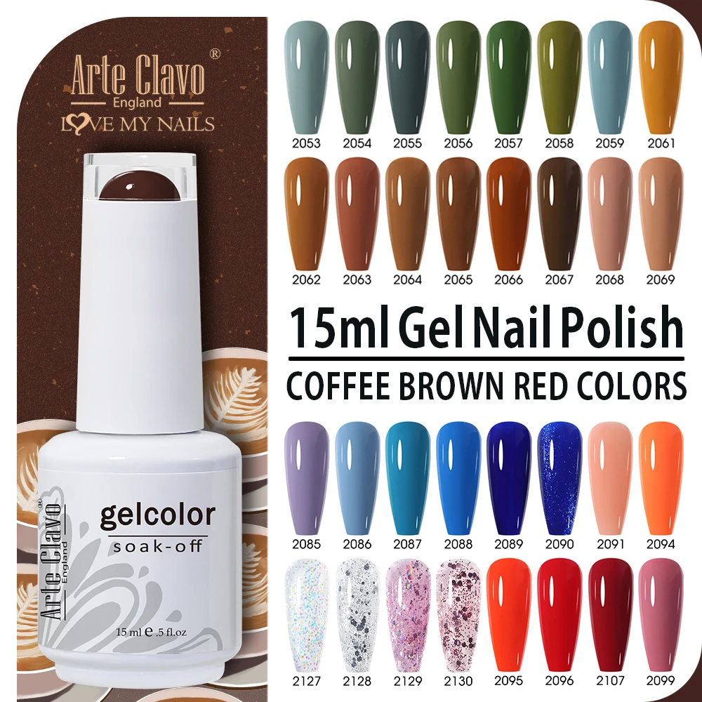 Arte Clavo 15ml Brown Coffee Color UV Gel For Nail Gel Nail Polish Varnish Hybrid Glitter Decoration Base Top Coat Set