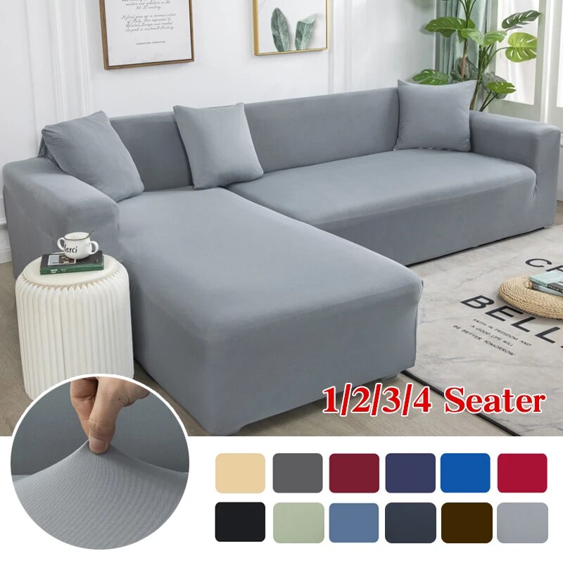 Grey Plain Color Elastic Stretch Sofa Cover Need Order 2Piece Sofa Cover If L-style fundas sofas con chaise longue Case for Sofa