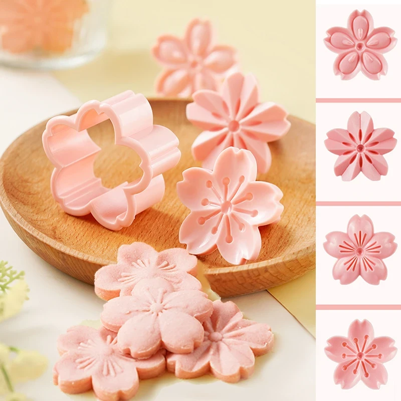 5pcs/set Sakura Cookie Mold Stamp Biscuit Mold Cutter Pink Cherry Blossom Mold Flower Charm DIY Floral Mold Fondant Baking Tool
