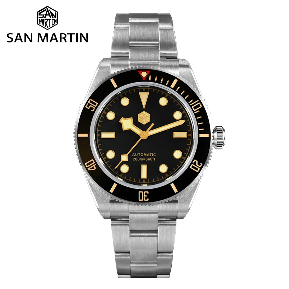 San Martin Men Watch 40mm Diver BB58 Retro Luxury Water Ghost PT5000 SW200 Rivet Bracelet Sapphire 20Bar Waterproof Luminous