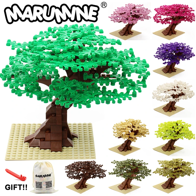 Marumine MOC Bricks Tree Set 205PCS with Plate Model Building Kit Blocks Plant Accessories Grass Parts Decoration Scene Toys