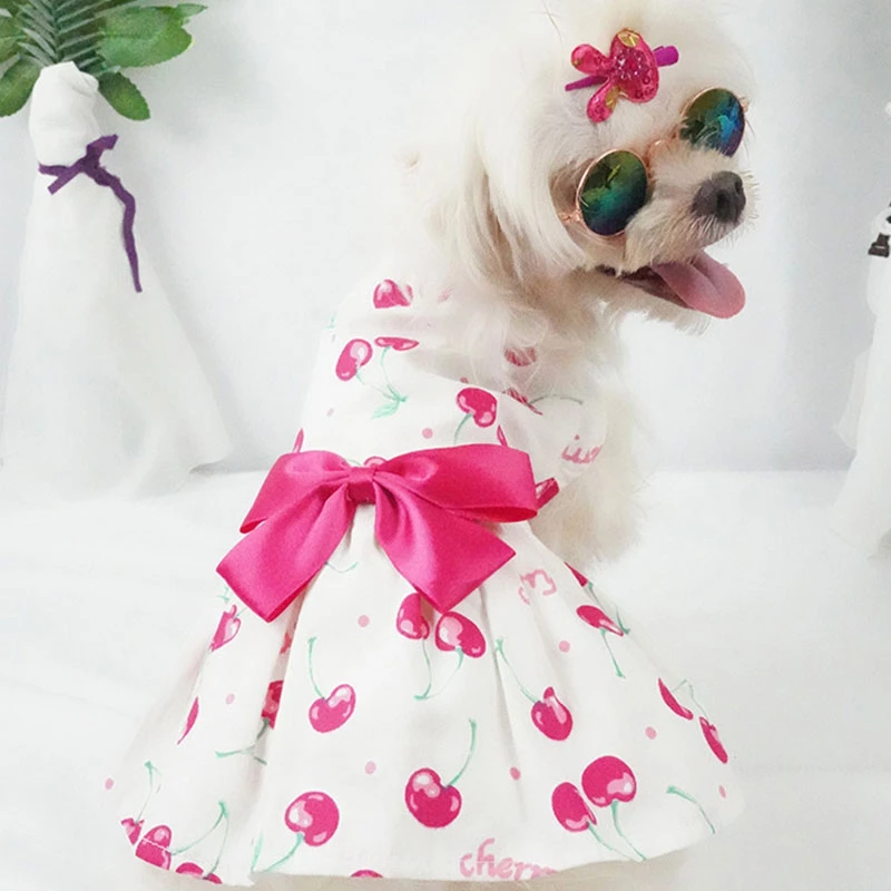 Summer Cute Princess Dress Fashion Rose Flower Cotton Dress For Small Medium Dogs Soft Sweet Skirts Pets Supplies Accessories