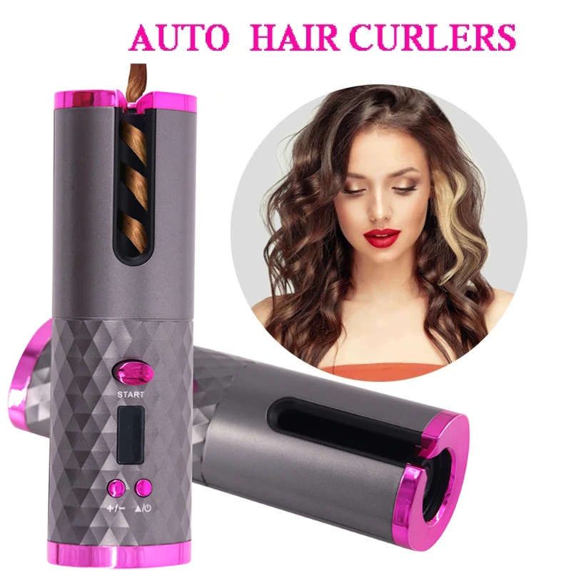 Curling Iron Cordless Automatic Hair Curler USB Rechargeable Curls Waves LCD Display Ceramic Curly Rotating Curling Wave Styer