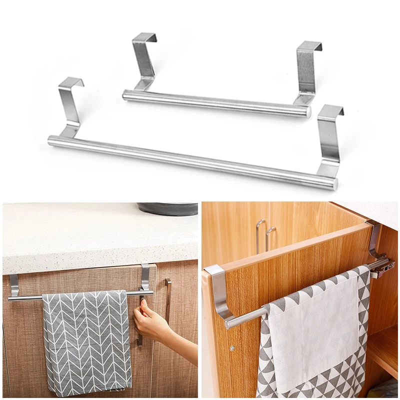 Stainless Steel Towel Rack Bathroom Towel Holder Stand Kitchen Cabinet Door Hanging Organizer Shelf Wall Mounted Towels Bar