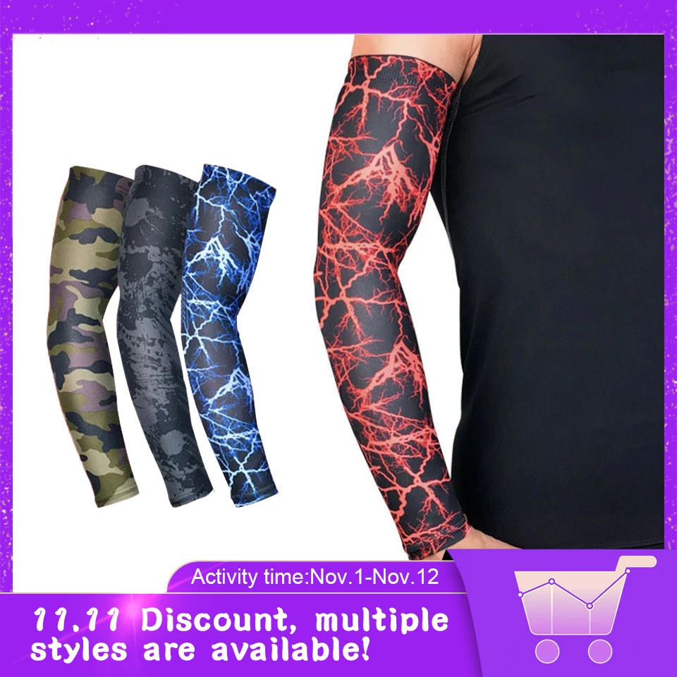 1Pcs Lightning Pattern Sports Arm Guard Basketball Volleyball Arm Sleeves Armband Sport Elastic Elbow Pads Arm Warmers 8 Colors