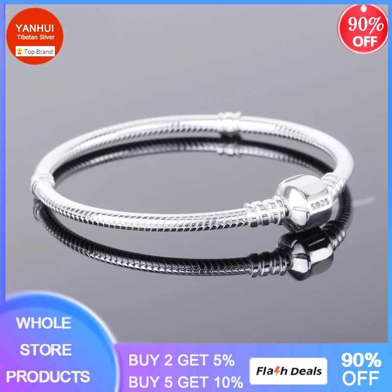With Certificate Women Original 925 Solid Silver Charm Bracelet with S925 Logo DIY Beads Charms Bracelet Bangle Handmade Gift