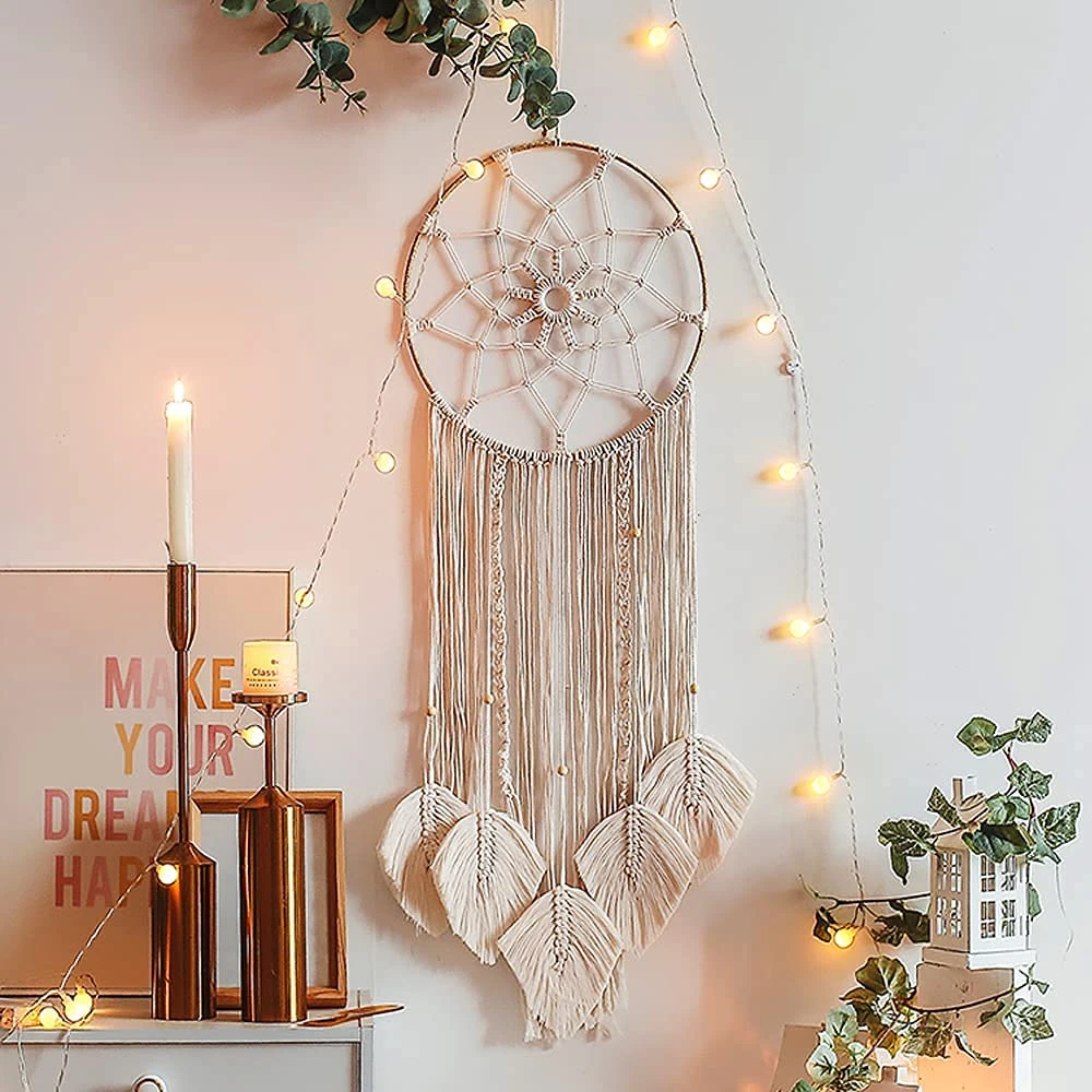 Leaf Macrame Wall Hanging Bohemian Chic Mandala Tassel Tapestry Wall Decor Boho Home Decoration Farmhouse Dorm Room