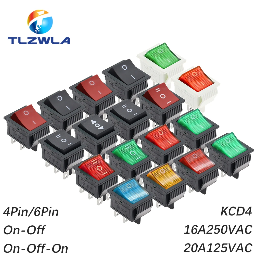 1PCS KCD4 Rocker Switch ON-OFF 2 Position 4 Pins / 6 Pins Power Switch 2 Position 16A 250VAC/ 20A 125VAC Ship type switch