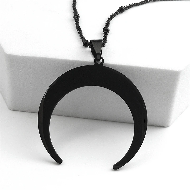 Gothic Stainless Steel Moon Necklace for Women Black Color Big Neckless Jewelry collar acero inoxidable mujer N3107S03