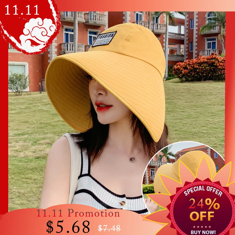 K58 Women's hat Summer Hat UV Protection Fashionable Big Brim Sun protectionCap Beach Sunhats Ponytail Hat Travel Visor Panama