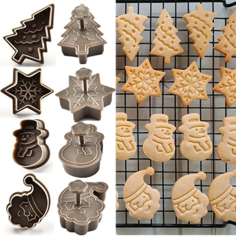 4Pcs/set Plastic Cookie Baking Moulds (Snowman/snowflake/christmas Tree/santa Claus Pattern Baking Molds)