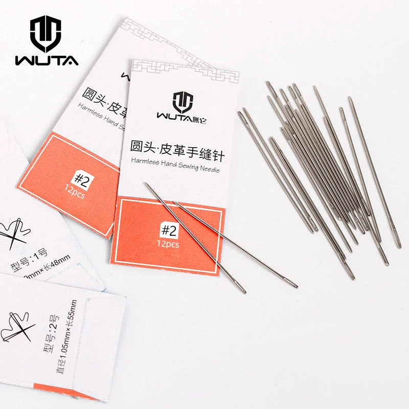 WUTA Large Eye Blunt Stitching Needle Harness Round-pointed Needle Leather Hand Sewing Blunt Leathercraft Sewing Needle 12pcs/pk