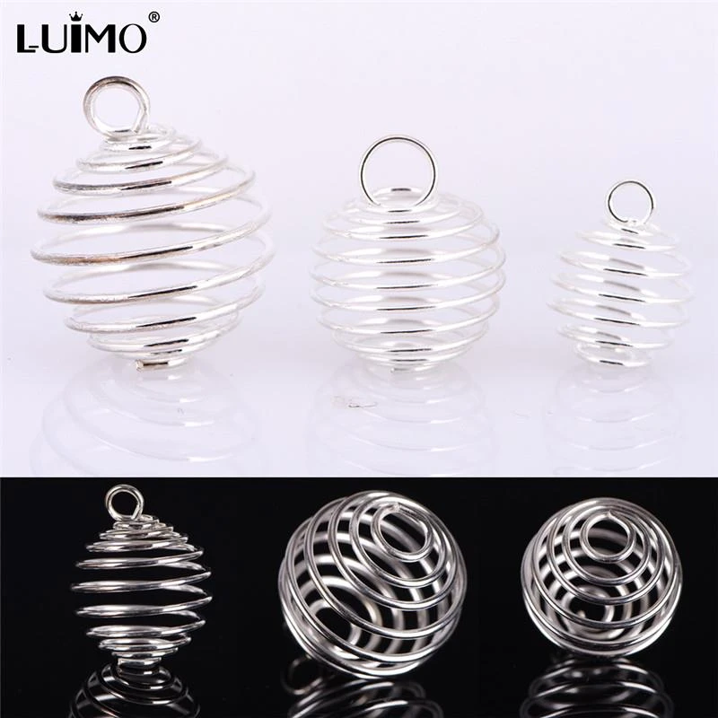 30Pcs Alloy Spiral Bead Cages Pendants Crafts Jewelry Making Findings Silver-Color