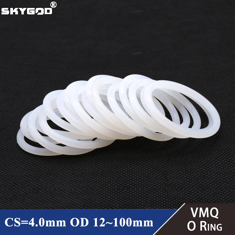 10pcs VMQ White Silicone O Ring Gasket CS 4mm OD 12 ~ 95mm Food Grade Rubber Insulate Round O Shape Seal  o-ring silicone rings