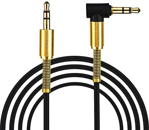 3.5mm Jack Stereo 1m Audio Cable Male To Male 90 Degree Angle Right Aux Cable Wire Cord With Spring Protective Cover