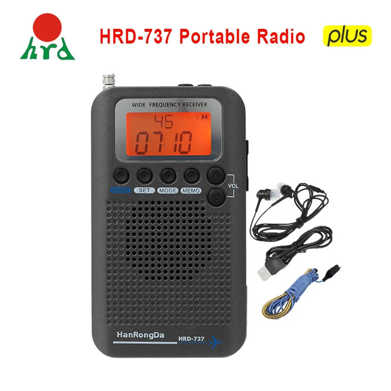 HanRongDa HRD-737 Portable Radio Aircraft Full Band Radio FM/AM/SW/CB/Air/VHF Receiver World Band with LCD Display Alarm Clock