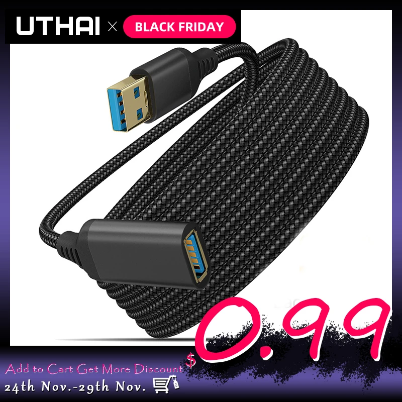 UTHAI Nylon Braided USB 3.0 Male-To-Female High-Speed Transmission Data Cable Computer Camera Printer Extension Cable