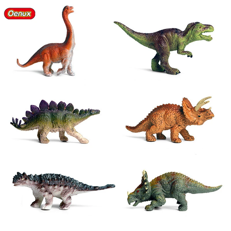 Oenux Mini Jurassic Stegosaurus Saichania Solid PVC Dinosaur World Animal Model Action Figures Collection Toy For Kids