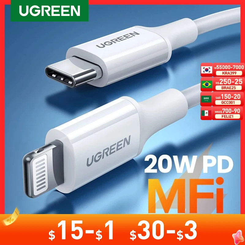 UGREEN 20W USB C to Lightning Cable for iPhone 13 Macbook Pro MFi USB C to Lightning Cable PD 20W 18W Fast Charging Cable USB C