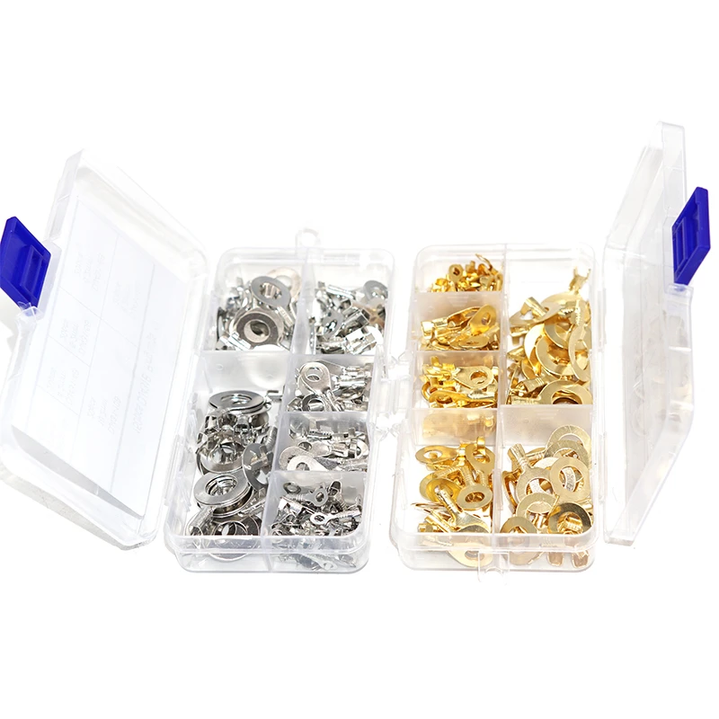 150PCS/set Non-insulated Ring Cable Lugs Terminals Naked Connector Ring terminator 3.2-6.2mm Wire Connectors Brass Terminals Kit