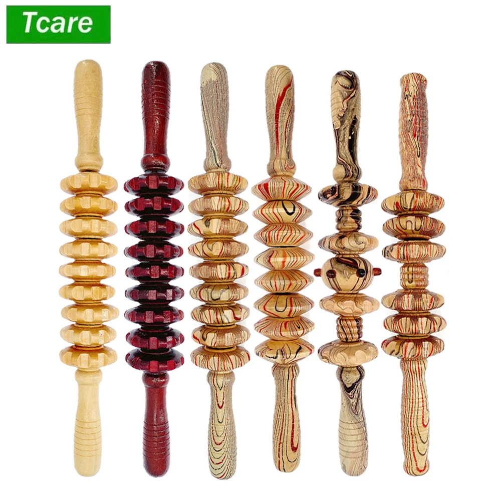 Tcare Wooden Exercise Roller Handheld Cellulite Blasters Sport Injury Gym Body Leg Trigger Point Muscle Roller Sticks Massager