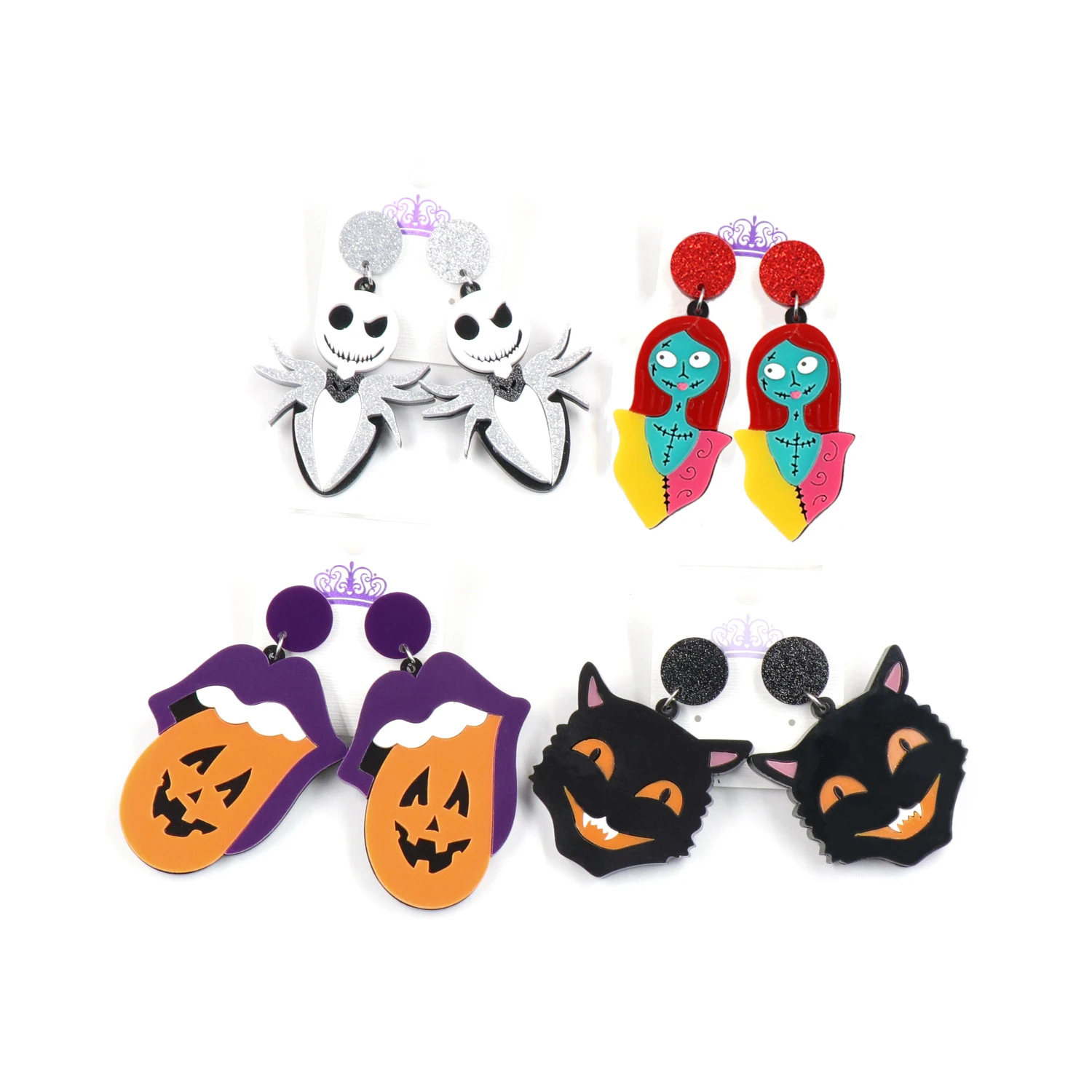 1pair/lot Nightmare Before Christmas Earrings Acrylic Halloween Earrings Jack Tongue Cat Earrings