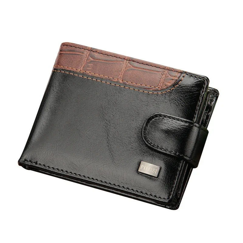 Men's Wallets Patchwork Leather Short Male Purse With Coin Pocket Card Holder Brand Trifold Wallet Men Clutch Money Bag