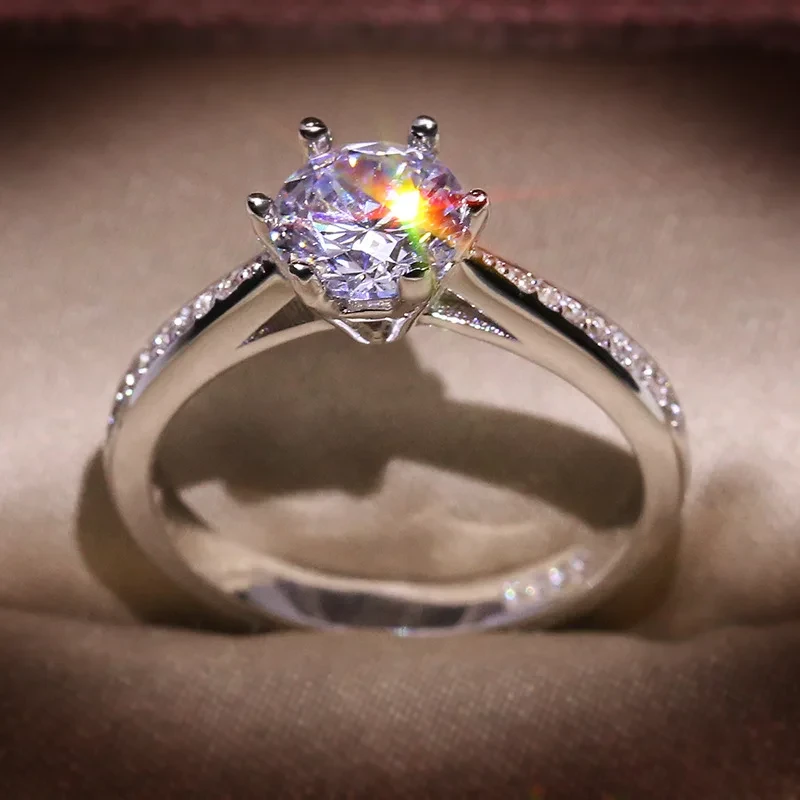 HOT SALE 925 Sterling Silver 1carat Heart Arrow Zircon Stone 6-claw Finger Rings for Women Wedding Statement plata Jewelry Gift