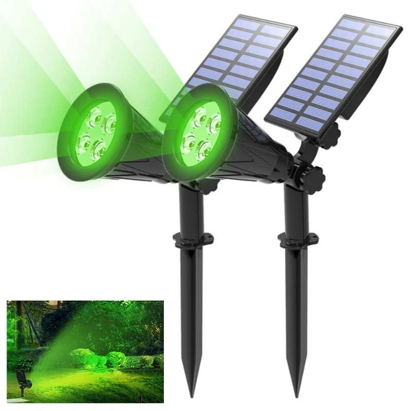 T-SUNRISE 2 Pack Solar Spotlight LED Solar Lights Green Light Waterproof Outdoor Landscape Lighting Wall Light for Garden Yard