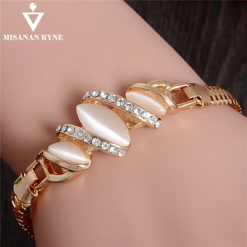 MISANANRYNE  Womens Jewelry Gold Color Cute Austrian Crystal Amazing Cat's Eye Stone Fashion Bracelets
