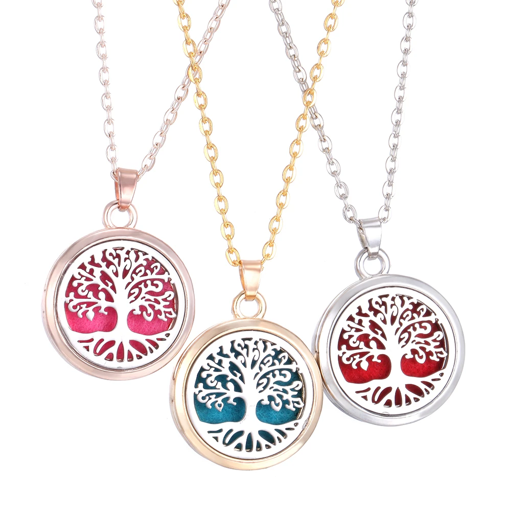 Tree of Life Aromatherapy Necklace Magnetic Essential Oil Diffuser Perfume Necklaces Box Locket Pendant Aroma Diffuser Necklace