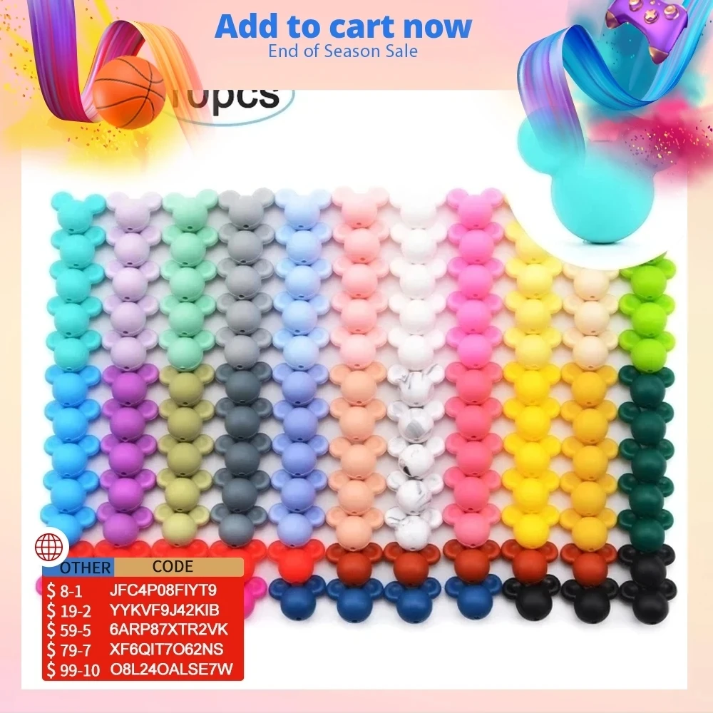 LOFCA 10pcs Silicone Teething Mouse Beads Baby Teether Beads Food Grade Silicone Beads BPA Free DIY Necklace Pendant Making