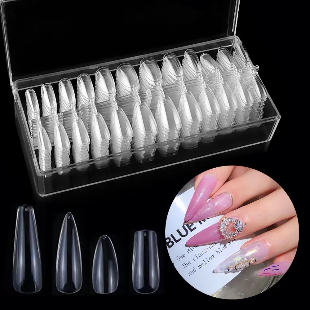 No Crease Fake Coffin Nail Art Tips Full Cover Fake Nails Four Combinations Shaped Artificial News Transparent False Nails