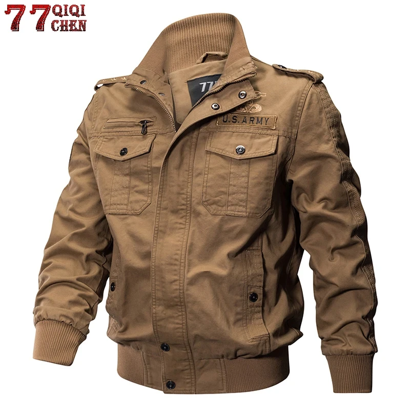 QIQICHEN Men Military Pilot Jackets Bomber Cotton Coat Tactical Army Jacket Male Casual Air Force Flight Jacket Plus Size M-6XL