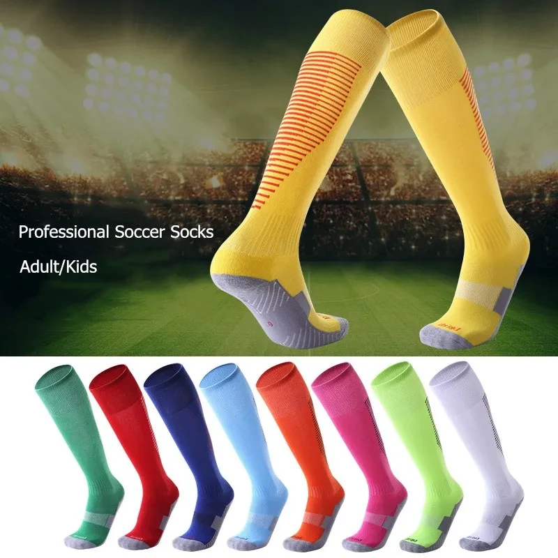 Professional Stripe Sports Soccer Socks High Knee Cycling Long Stocking Breathable Non-slip Football Sock for Adult Children