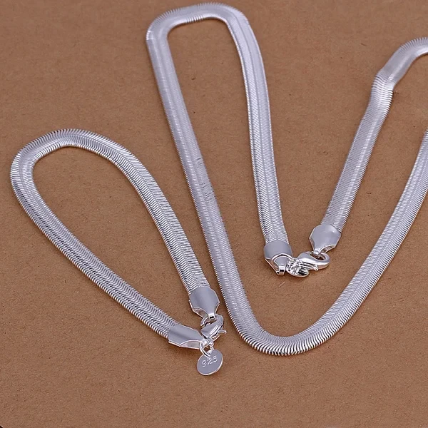 Hot  silver color  jewelry sets fashion temperament refined 6MM flat soft snake bone chain necklace bracelets S084