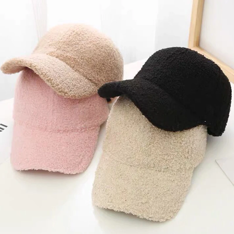 1Pc 2021 Outdoor Warm Winter Cap Wool Thicken Baseball Cap Women Girls Solid Snapback Adjustable Hip-Hop Hat Visor 56-60cm GIFTS