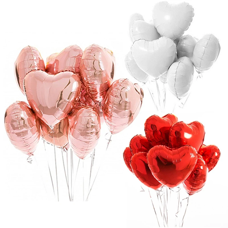 10pcs Multi Rose Gold Heart Foil Balloons Helium Balloon Birthday Party Decorations Kids Adult Wedding Valentine's Day Ballons